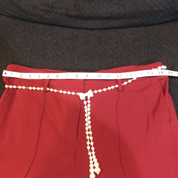 NWT Nicole Miller Cabernet Dress Pants w/Pockets Faux Pearl Belt Sparkle Bow-10 - Picture 8 of 12